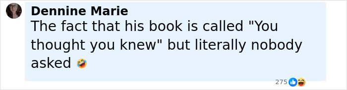 Commenter Dennine Marie reacting to Kevin Federline's memoir with a sarcastic remark amid Britney Spears' heartbreaking confession.
