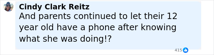 Comment from Cindy Clark Reitz questioning parents allowing their 12-year-old phone use despite risky subway surfing behavior.