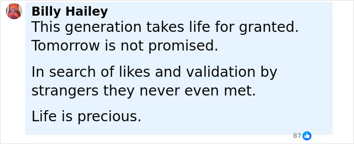 Social media post reflecting on a 12YO who lost her life subway surfing, highlighting life&rsquo;s preciousness and parental blame.