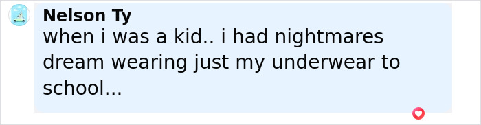 Text message from Nelson Ty about childhood nightmares involving wearing underwear to school, reflecting on past fears.