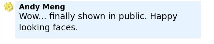 Comment by Andy Meng saying wow, finally shown in public, happy looking faces, related to Hugh Jackman midlife crisis.