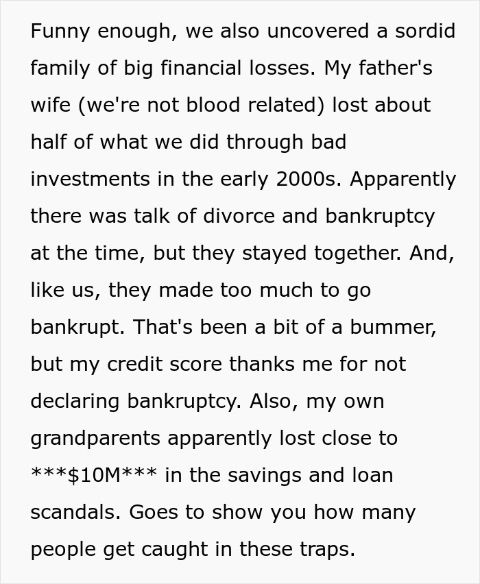 Educated person falls for scam investment causing zero savings and immense debt, surprising their spouse with financial losses. Educated person falls for scam investment causing zero savings and immense debt, surprising their spouse with financial losses.