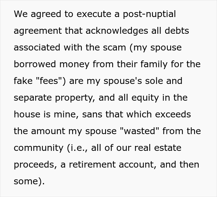 Alt text: Legal agreement text discussing debt and equity separation after scam investment causing immense debt and zero savings. Alt text: Legal agreement text discussing debt and equity separation after scam investment causing immense debt and zero savings.