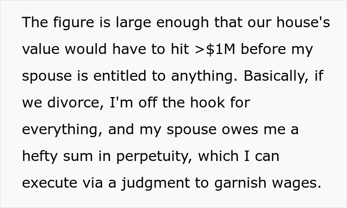 Text excerpt about divorce financial terms shown on a white background, highlighting debt and zero savings impact. Text excerpt about divorce financial terms shown on a white background, highlighting debt and zero savings impact.