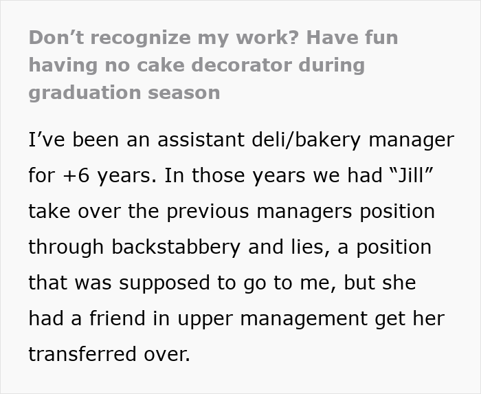 Woman takes revenge on bakery manager with the perfectly delicious icing on the cake story text excerpt.