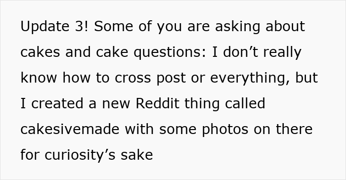 Alt text: Text discussing creation of Reddit page cakesivemade with photos for cake questions and curiosity about baking.