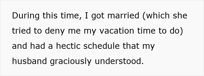 Text excerpt about woman&rsquo;s hectic schedule and marriage, related to woman takes revenge on bakery manager.