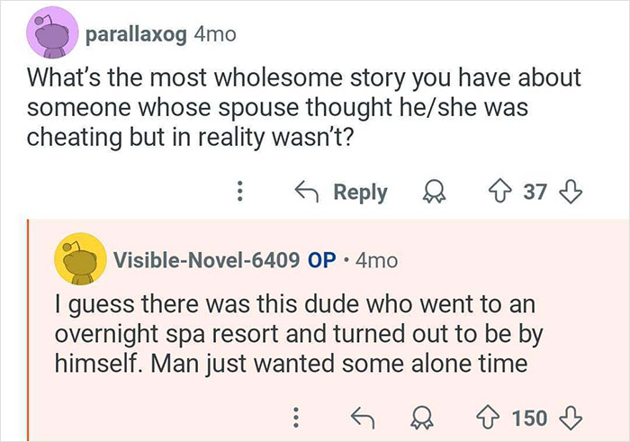 Reddit conversation discussing stories about suspected cheating and insights from a private investigator on who cheats more.