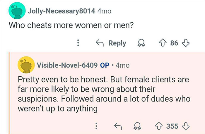 Conversation about who cheats more, with insights from a private investigator catching cheaters sharing honest observations.