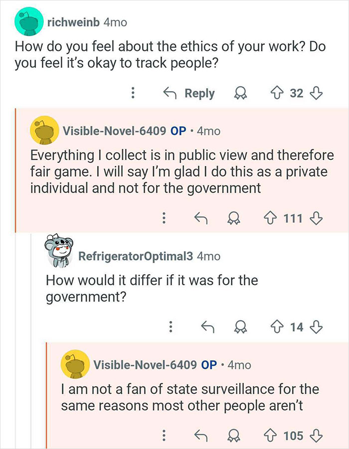 Conversation about ethics of tracking and private investigator views on surveillance and catching cheaters online.