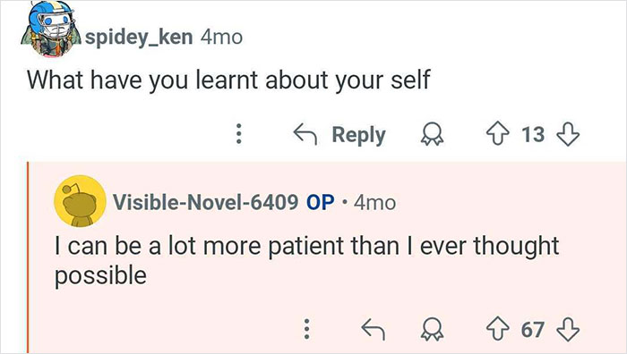 Screenshot of a social media conversation discussing personal patience, related to private investigator insights on who cheats more.