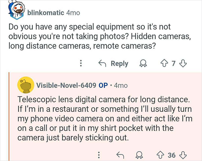 Reddit user explains using telescopic lens digital camera and phone videos to catch cheaters with hidden long-distance equipment.