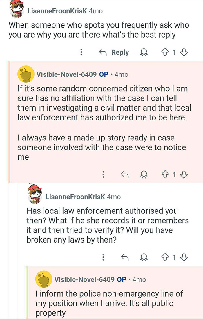 Reddit conversation about private investigator tactics and what a PI who catches cheaters reveals about their work.