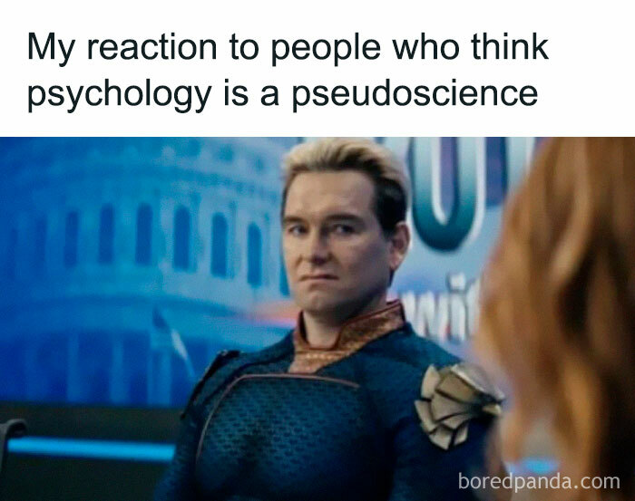 Man in superhero costume showing skeptical expression, psychology memes capturing how the human mind works.