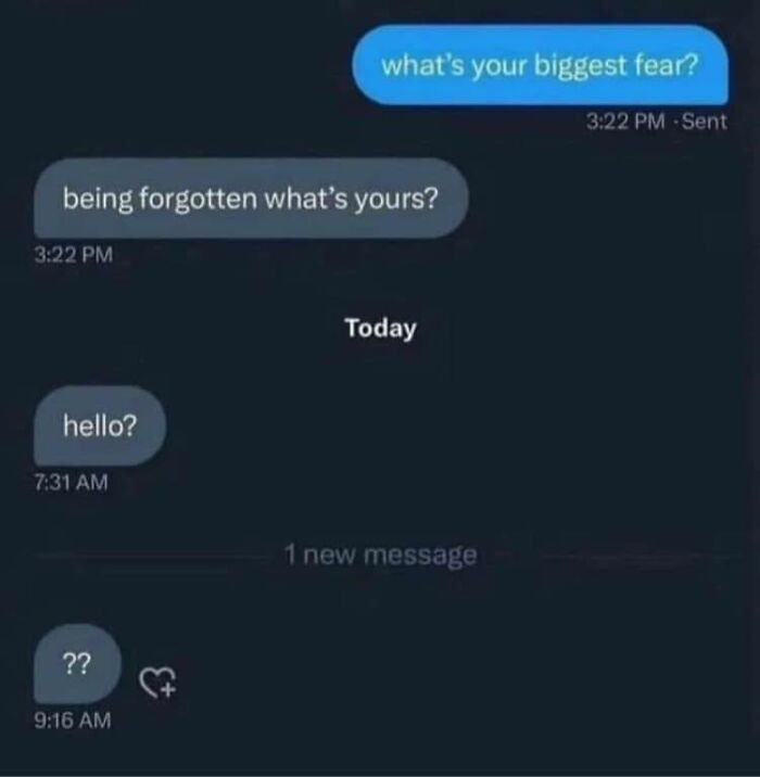 Text message conversation with fear of being forgotten, highlighting humorous and out of context pleasures of the occult.