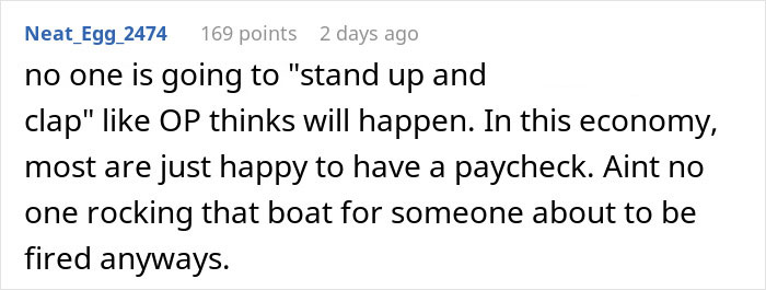 Screenshot of a Reddit comment discussing the difficulty of exposing management and HR to coworkers at work.