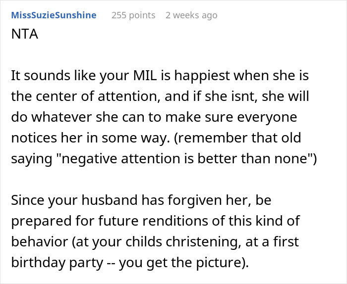 Comment discussing mother-in-law ruining wedding day, leading bride to want to cut MIL out of their lives.