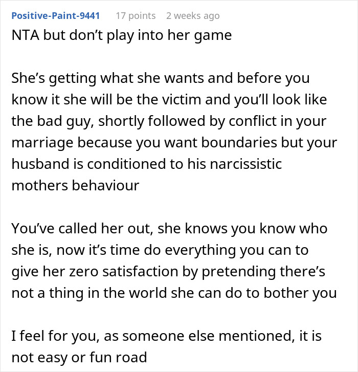 Comment discussing setting boundaries with a narcissistic mother-in-law who ruined the bride&rsquo;s wedding day.
