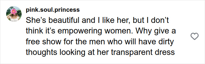 Comment on a social media post expressing mixed feelings about Sydney Sweeney&rsquo;s gravity-defying dress and its impact on empowerment.