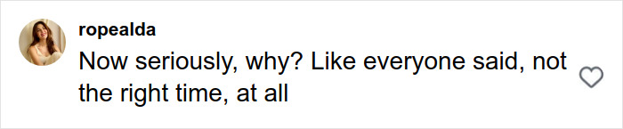 Comment on social media by ropealda expressing disagreement, discussing the timing of an event or action.