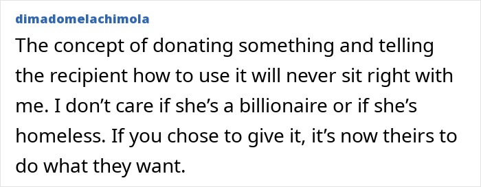 Text post about donating and respecting the recipient's choice, related to Selena Gomez's kidney donor claims. Text post about donating and respecting the recipient's choice, related to Selena Gomez's kidney donor claims.