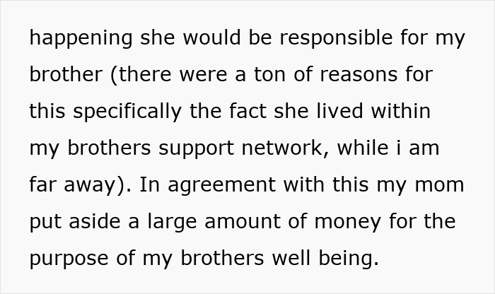 Text passage about a woman&rsquo;s sister abandoning their autistic brother despite support network and financial planning.