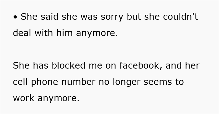 Text excerpt highlighting sister abandoning autistic brother, showing blocked contact and apology for no longer dealing with him.