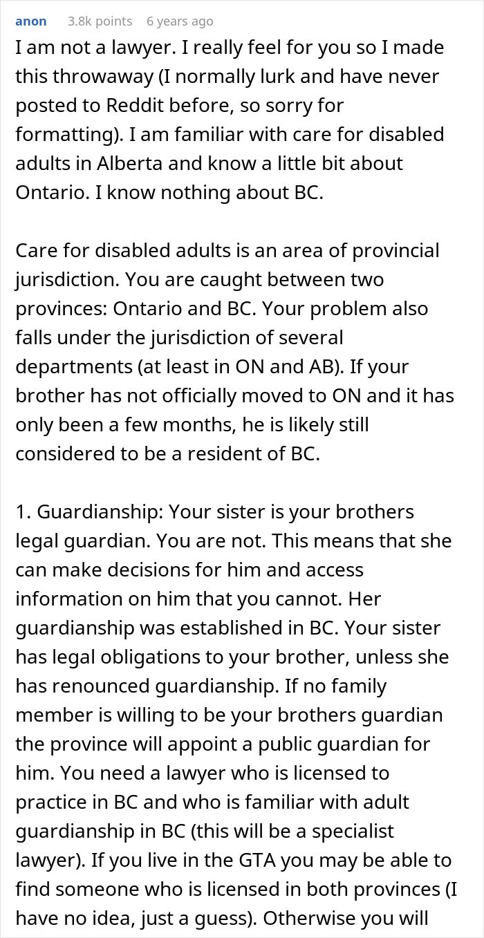 Reddit advice on guardianship and care for autistic brother after sister abandons and disappears to Europe.