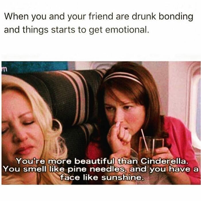 Two women bonding emotionally while drinking, capturing girly memes about friendships and relatable moments.