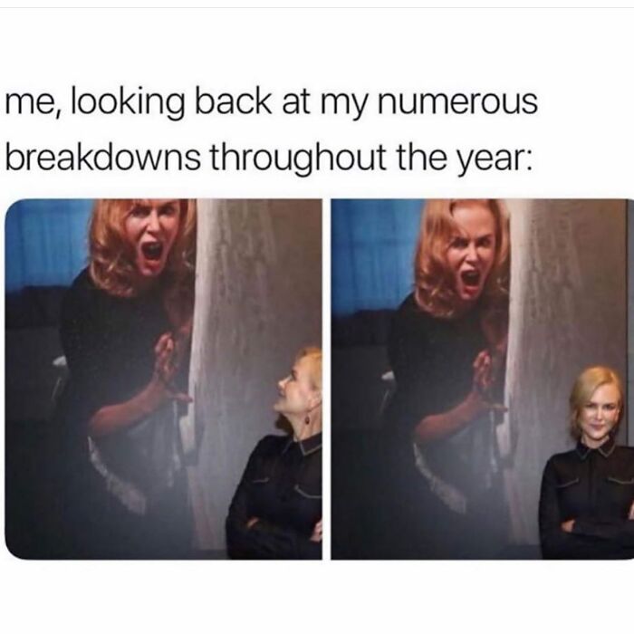 Woman reacting dramatically in a meme about relatable breakdowns, reflecting girly memes about friendships and work situations.