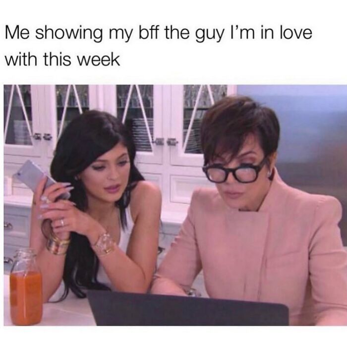 Two women sitting together, one showing the other something on a laptop, illustrating girly memes about friendships.