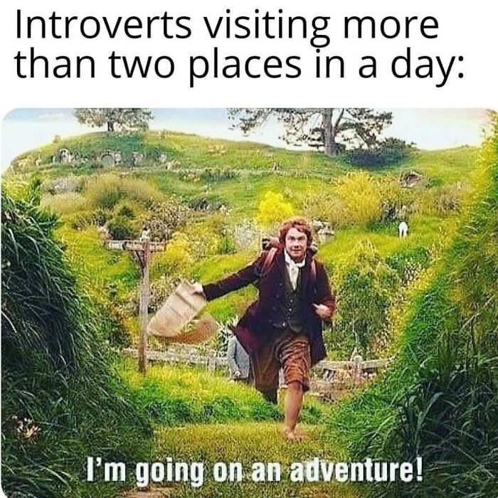 Introvert running excitedly through lush greenery, humorously portraying relatable girly memes about friendships and daily adventures.