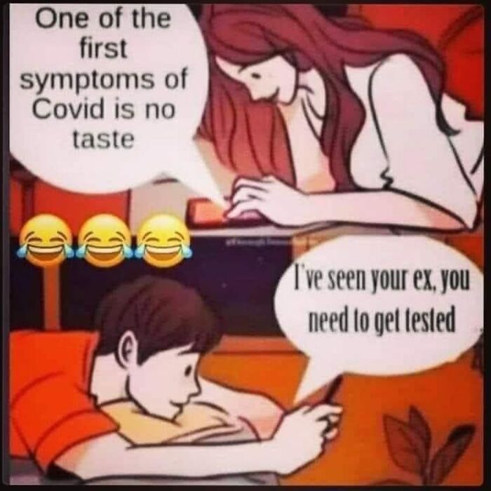 Girly memes about friendships showing a funny conversation about Covid symptoms and ex-partners in a relatable comic style.