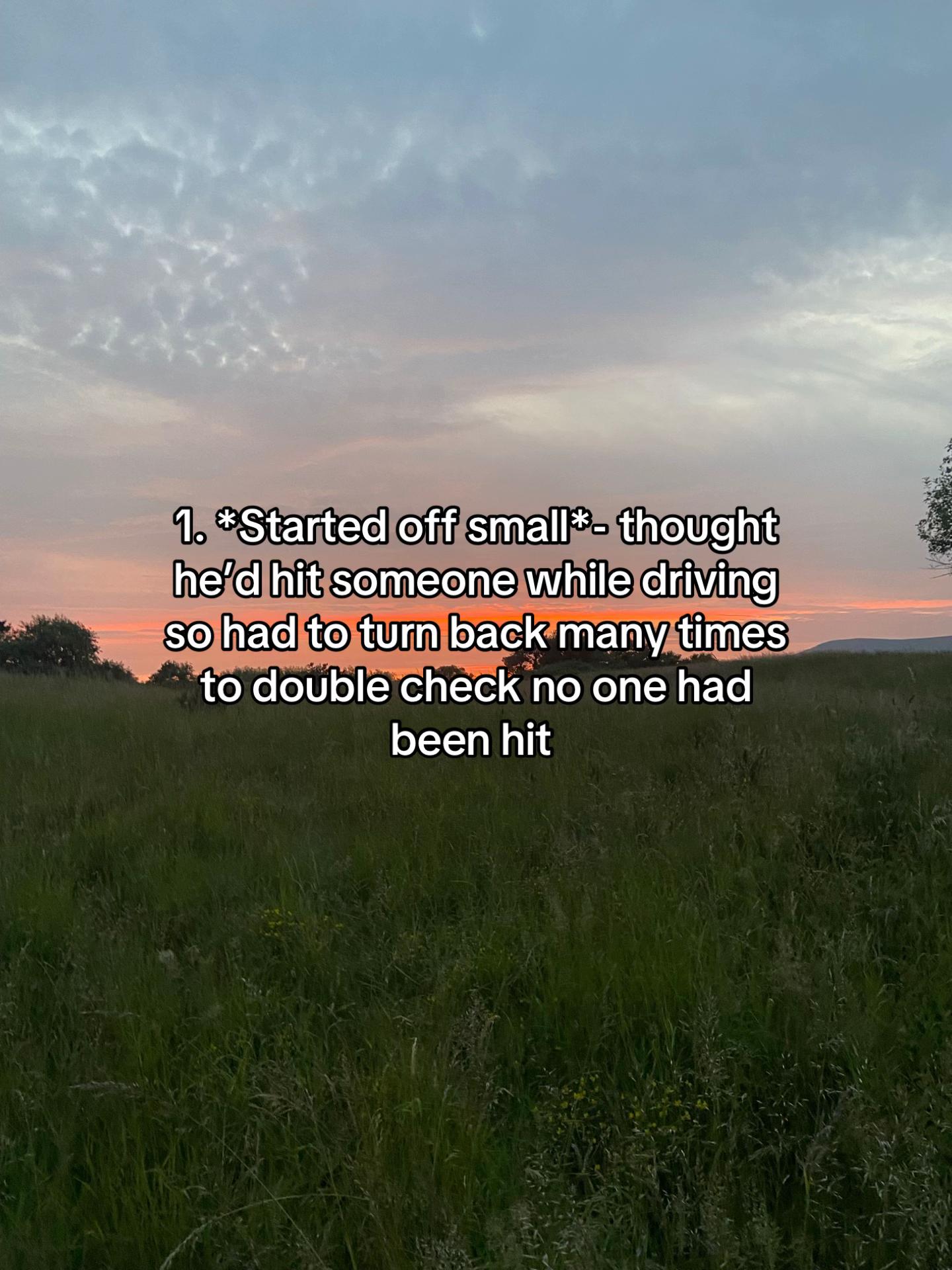 Sunset sky over a grassy field with text describing challenges in life with a boyfriend with OCD.