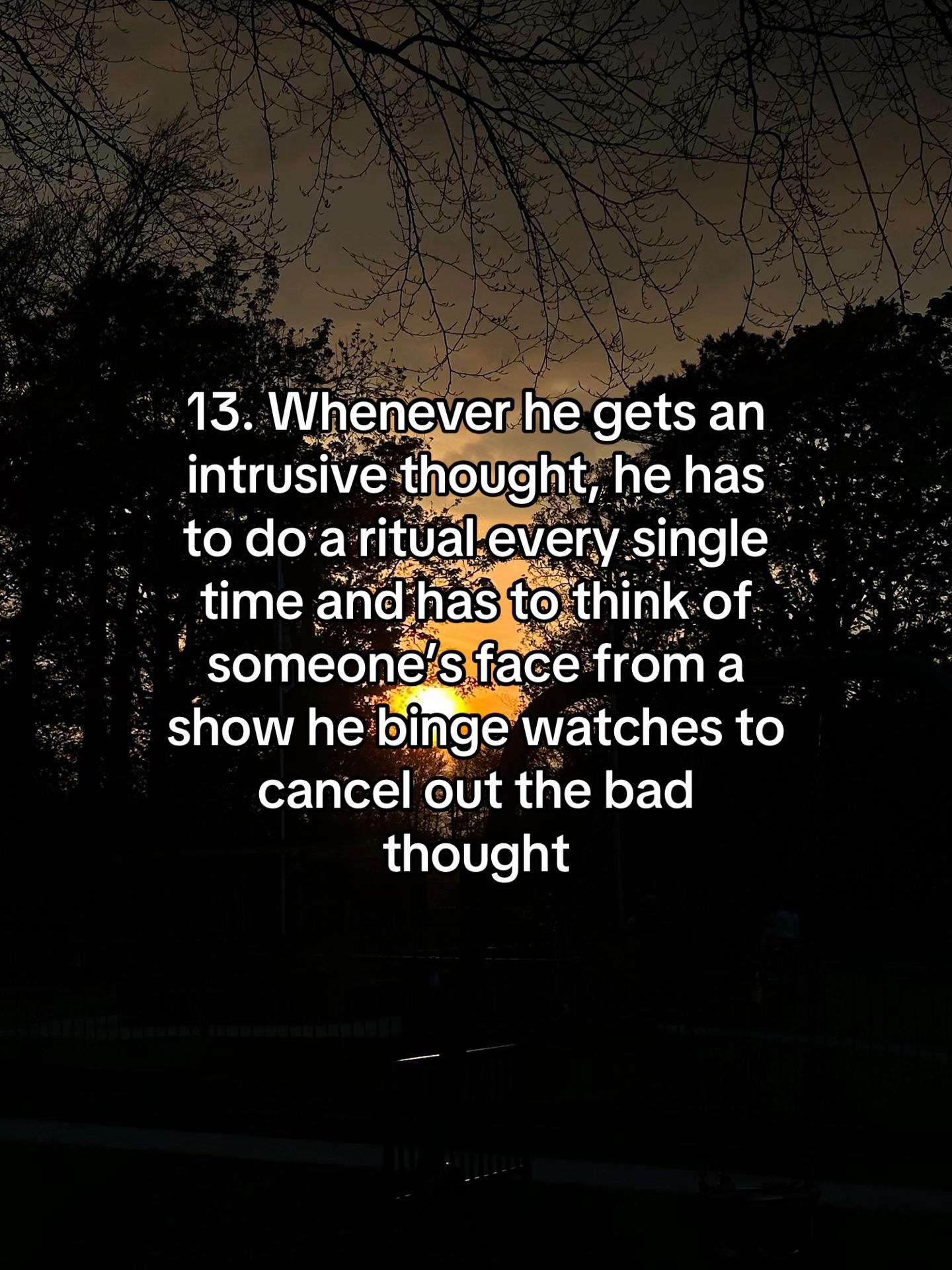 Woman&rsquo;s honest post about life with a boyfriend with OCD describing rituals triggered by intrusive thoughts at sunset.