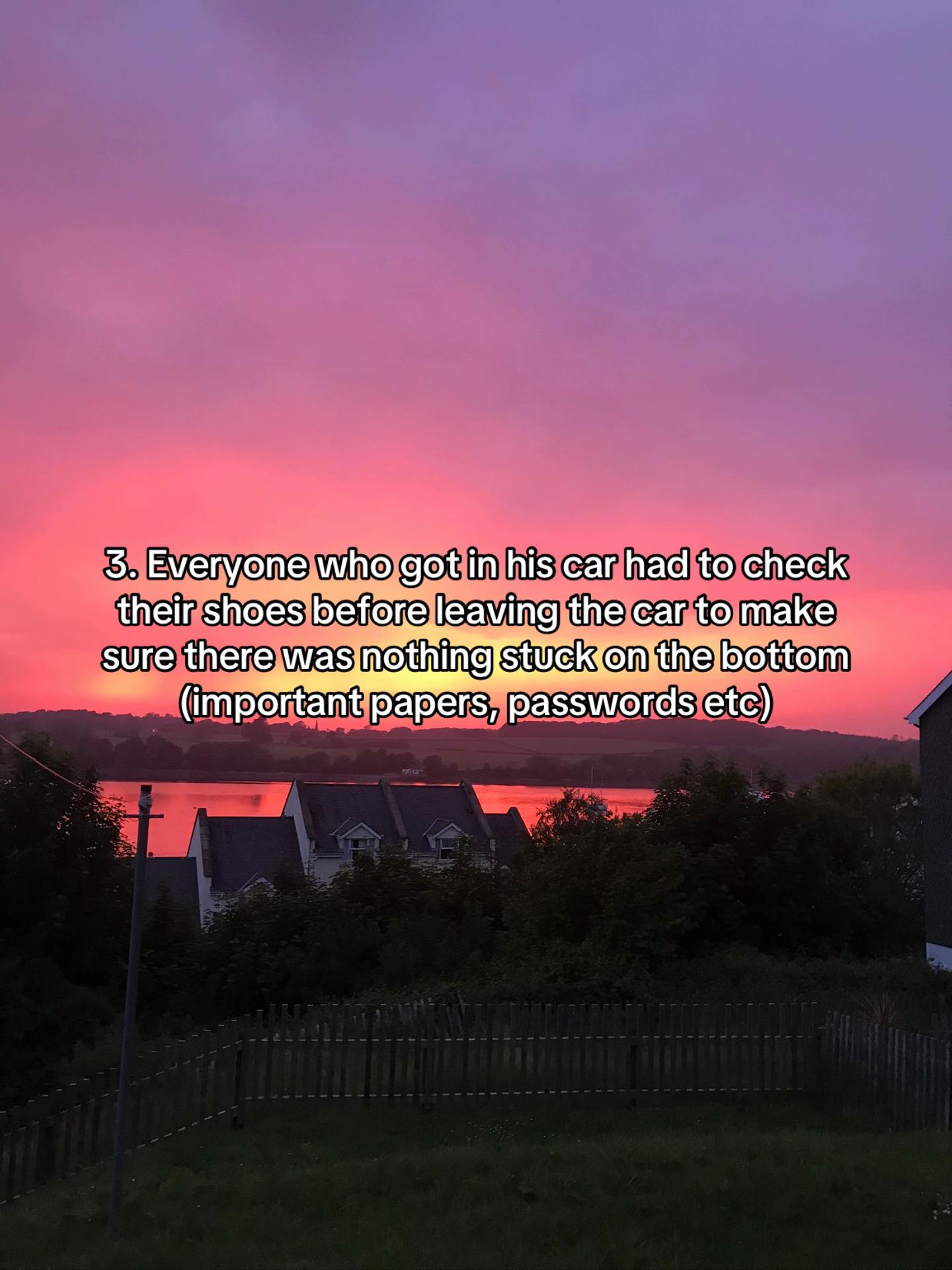 Sunset behind houses with text about men staying and life with a boyfriend with OCD and his checking habits.