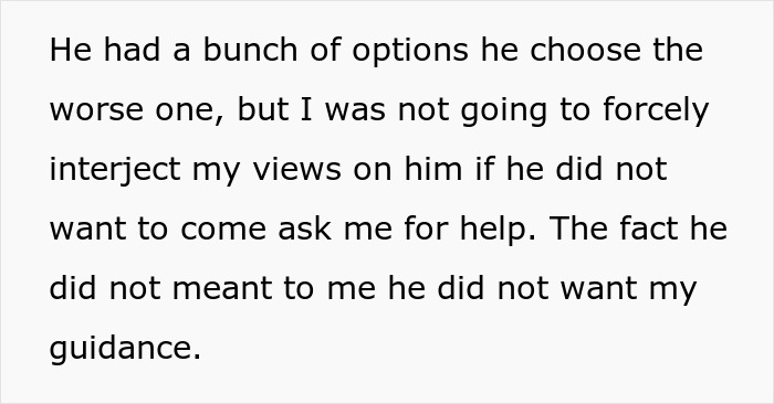 Text discussing a 20-year-old learning that actions have consequences after spending all his college money on traveling.