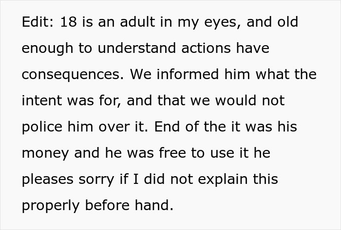 Text excerpt discussing understanding actions have consequences and financial freedom for a 20-year-old learner.