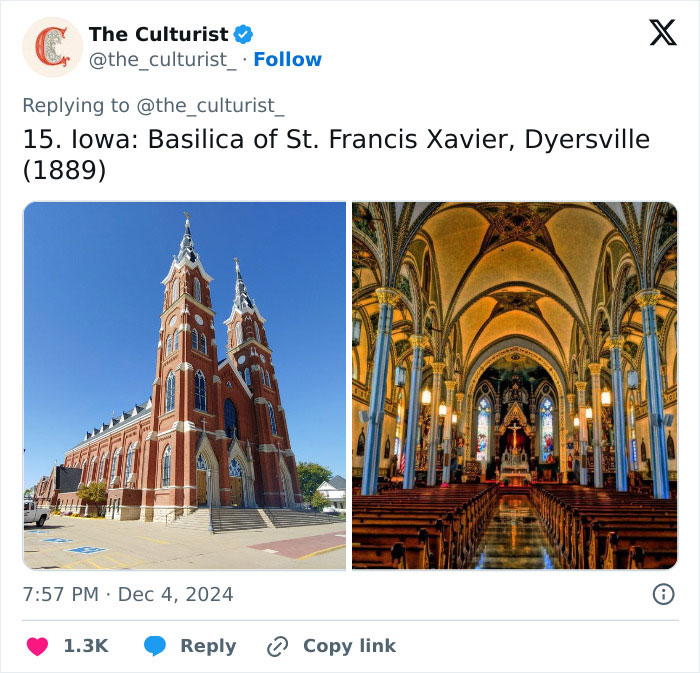 Exterior and interior views of Basilica of St. Francis Xavier, a beautiful and striking church in Iowa from the US collection