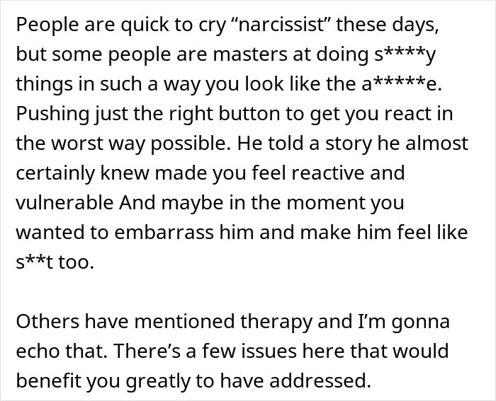 Text excerpt discussing a woman making her brother feel like she hates him after he thanks her for delivering him.