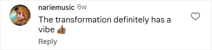 Comment on TikTok post, reading The transformation definitely has a vibe, related to before-and-after photos of tattooed woman who cut off her nose and preserved it in a jar.