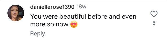 Comment from daniellerose1390 praising a tattooed woman as beautiful before and after her nose cutting and preservation story.