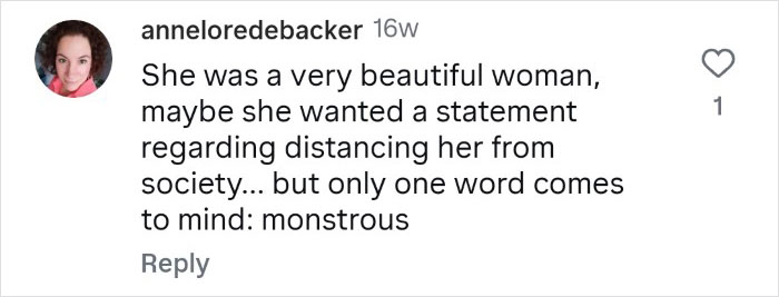 Comment on a social media post expressing shock about a tattooed woman who cut off her nose and preserved it in a jar.