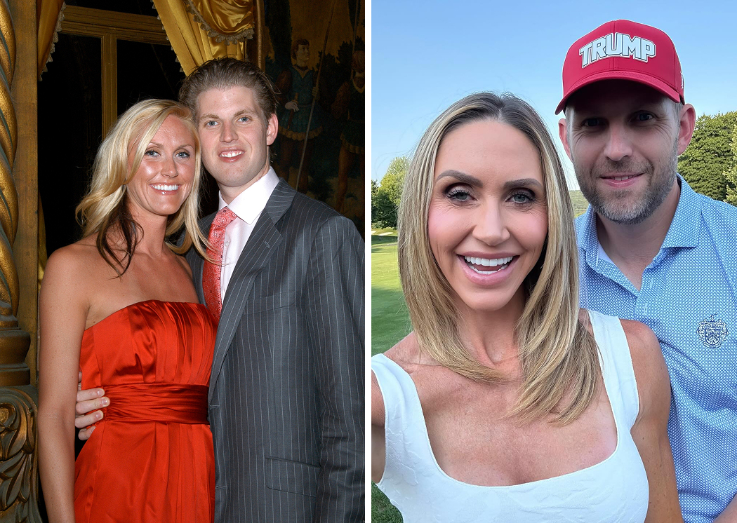 Side-by-side before and after photos of Lara Trump showing her early years and MAGA star transformation.