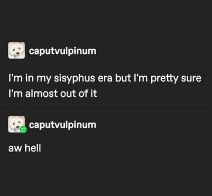 Funny and relatable meme text about being in a difficult era, shared on a memes to discuss in therapy page.