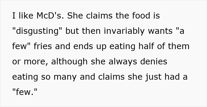 Text showing a husband secretly filming his wife to prove she eats all his fries, sparking family drama. Text showing a husband secretly filming his wife to prove she eats all his fries, sparking family drama.