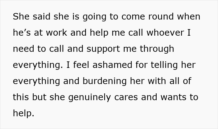 Text showing a wife feeling ashamed but supported while dealing with emotional cruelty in her marriage.