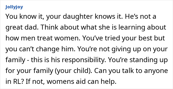 Comment discussing emotional cruelty in a marriage, highlighting wife&rsquo;s struggle and consideration of leaving husband for good.