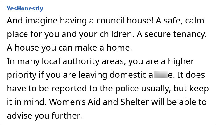 Text discussing securing a safe home and higher priority for leaving emotional cruelty and domestic a***e situations.