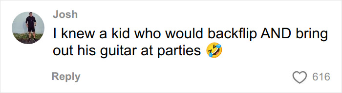 Screenshot of a social media comment joking about the Mormon backflip theory and a kid doing backflips at parties.